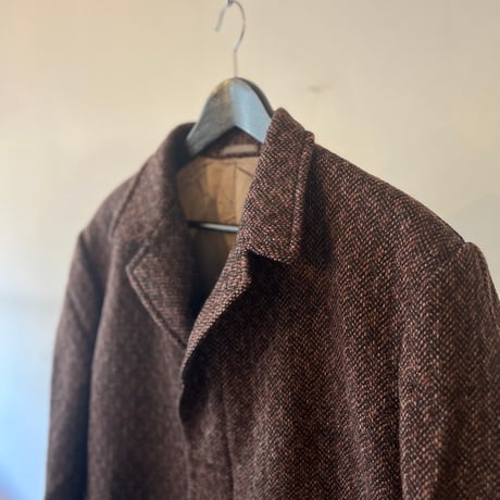 80's tweed long coat brown