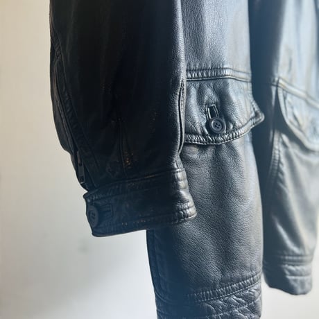 90's durban stand collar leather coat