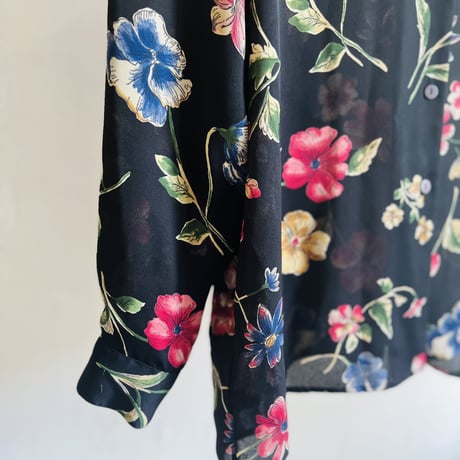 80's flower pattern open collar shirt