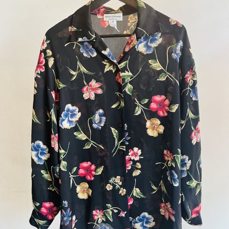 80's flower pattern open collar shirt