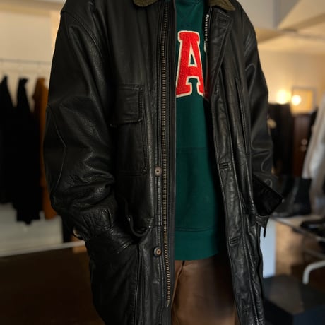 80's switch corduroy leather coat