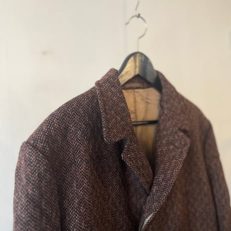 80's tweed long coat brown