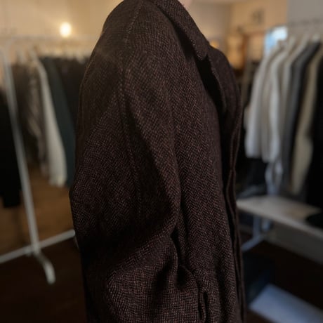 80's tweed long coat brown