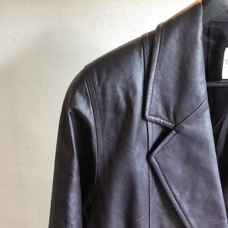 90's double leather coat dark purple