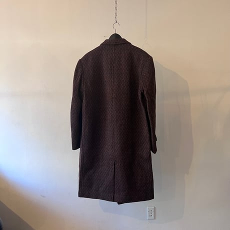 80's tweed long coat brown