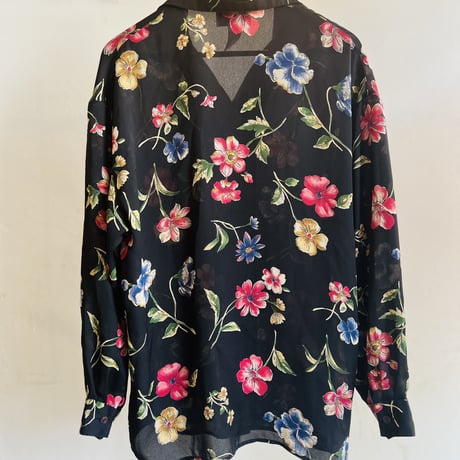 80's flower pattern open collar shirt