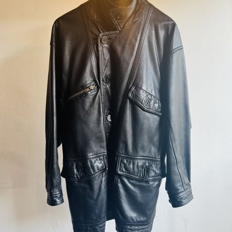90's durban stand collar leather coat