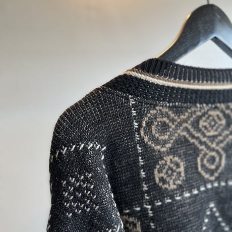 80's total pattern Vneck knit made in italy