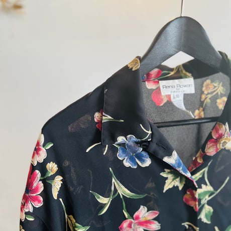 80's flower pattern open collar shirt