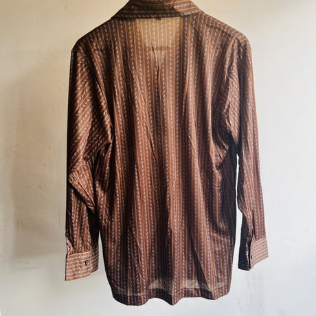 80's〜70's totalpattern polyester shirt brown×light blue