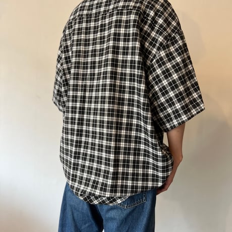 90's over size check shirt