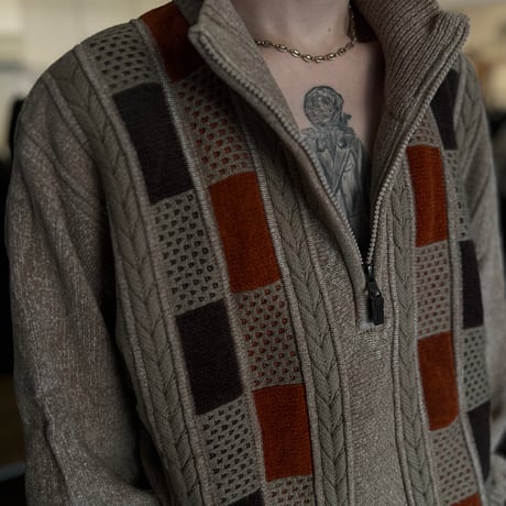 90's half zip design knit