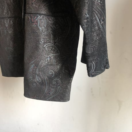 80's over size paisley leather jacket black