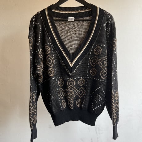 80's total pattern Vneck knit made in italy