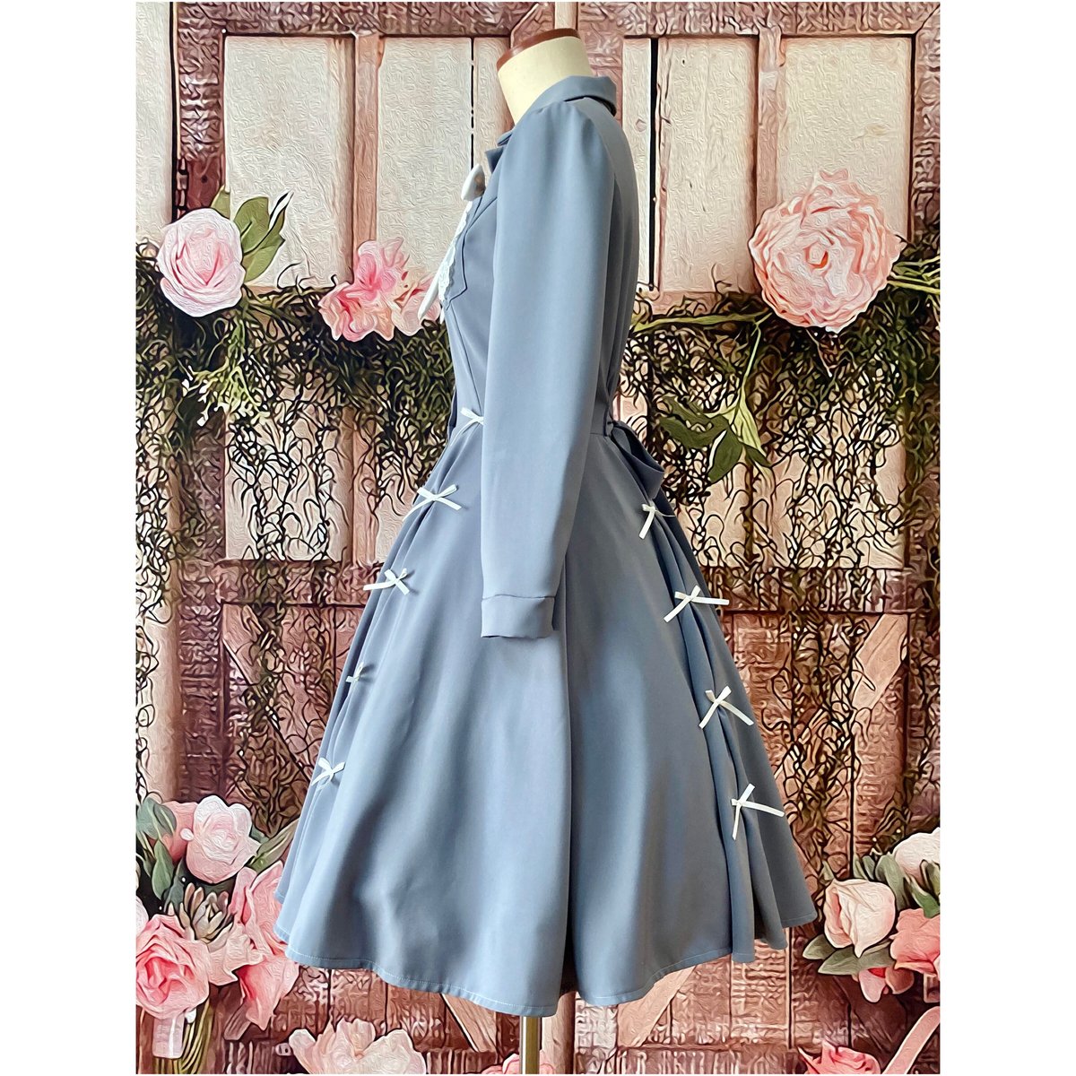 【未使用級♡希少40】エムズグレイシー　ブルーローズリボンワンピース　グログラン 未使用級♡希少40】エムズグレイシー ブルーローズリボンワンピース