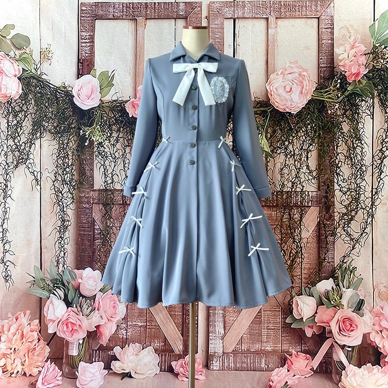 図書館ワンピース グレー×白リボン | nana oyashiki