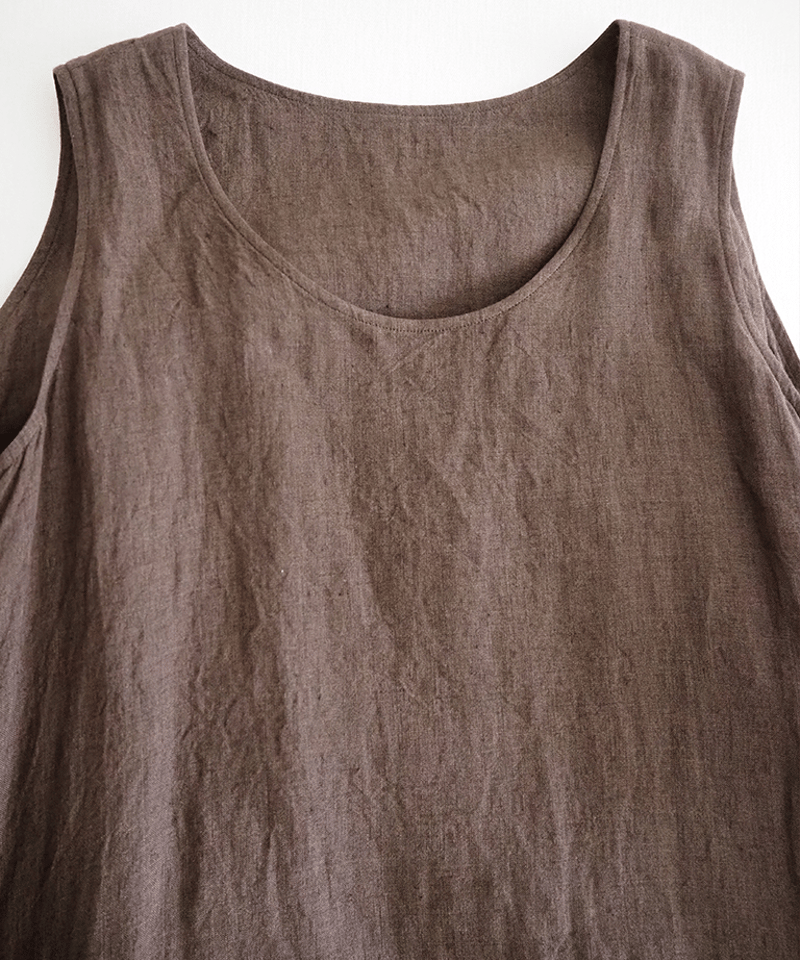 ブラウンリネンノースリーブワンピース/ゴーシュ | DONOVAN