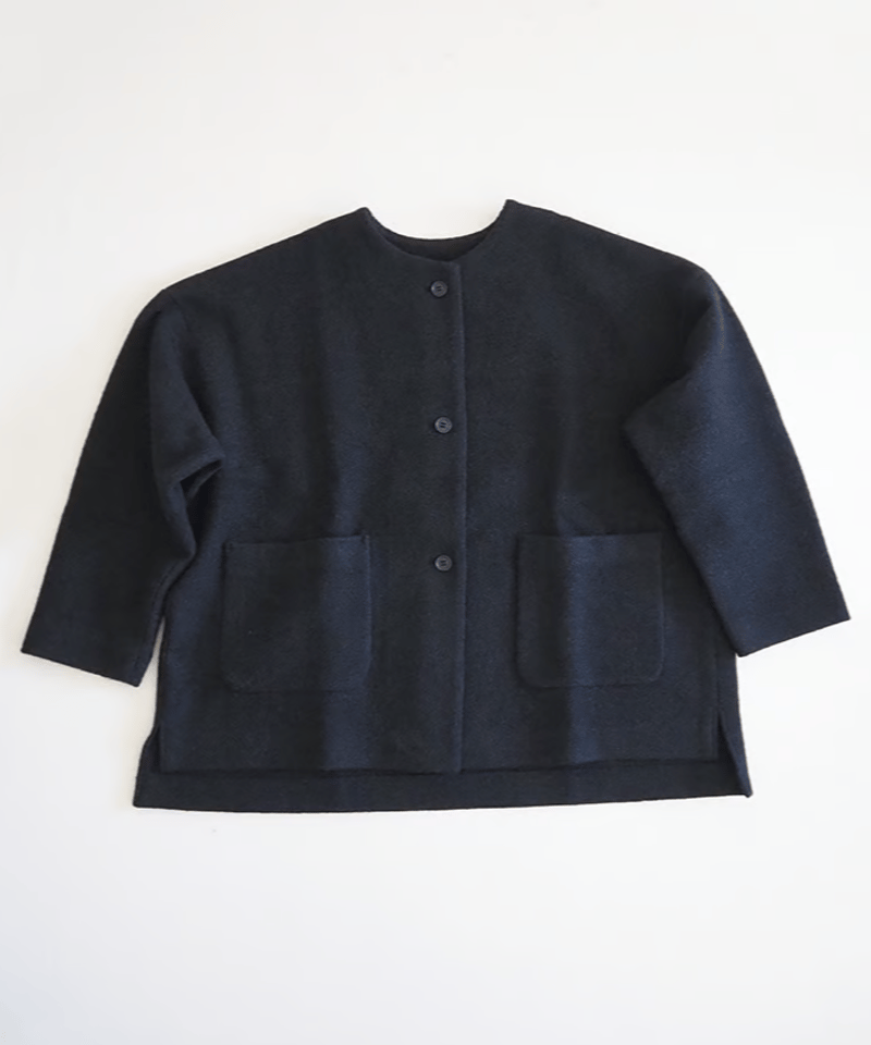 evam eva プレスウール ノーカラー ジャケット