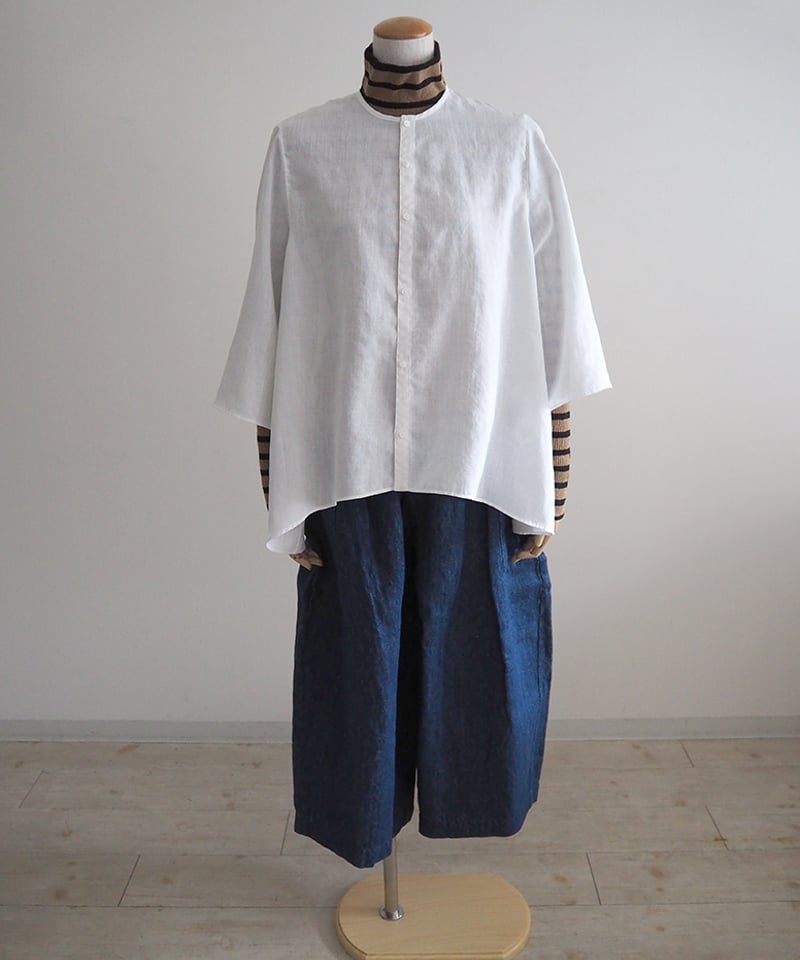 D seconD ノーカラーシャツ ライトリネンオープンカラーシャツ【BODYWILD×AWEAR