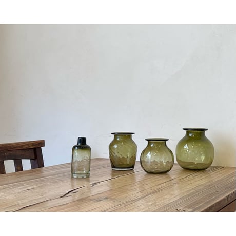 GLASS FLOWER VASE【壺型/small】 clear/olive/浅葱