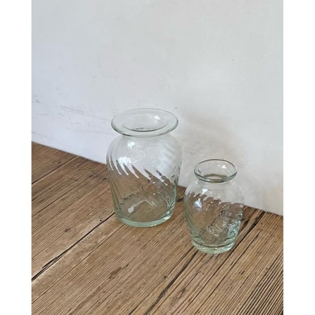 GLASS FLOWER VASE【壺型/small】 clear/olive/浅葱