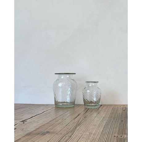 GLASS FLOWER VASE【壺型/small】 clear/olive/浅葱