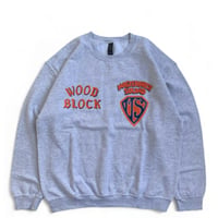 " WOOD BLOCK " 8oz CREW SWEAT SILVER GREY