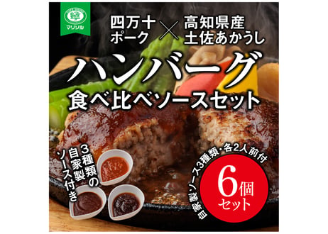 送料無料お中元お歳暮贈答用 食べ比べ幻の牛土佐あかうしと四万十ポークのハンバーグ6個　自家製デミソース・トマトソース・黄金生姜ソース付（各2人前）