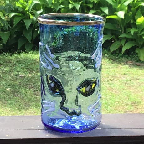 薄瑠璃,Nyanglass(Lightblue cat's face glass tumbler)