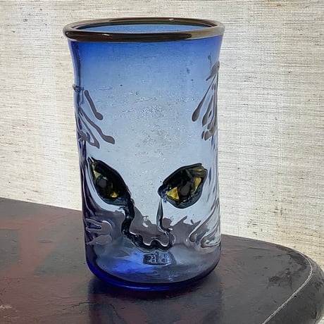 薄瑠璃,Nyanglass(Lightblue cat's face glass tumbler)