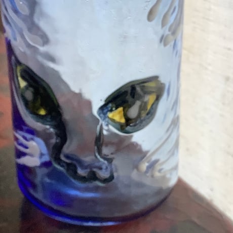 薄瑠璃,Nyanglass(Lightblue cat's face glass tumbler)