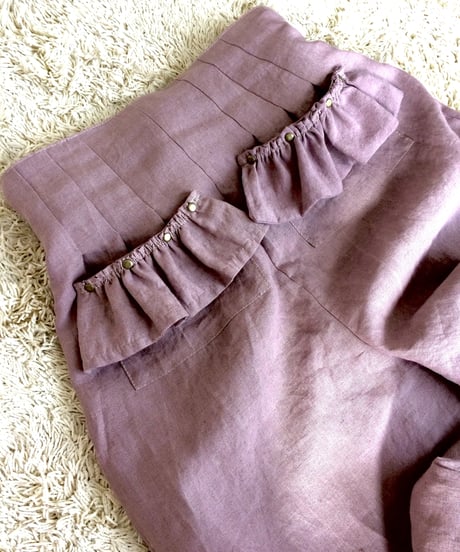 あなただけの一着に育つ服 ◇ イタリアンリネン フリル ボリューム ハイウエストパンツ テーパード スタッズ 天然素材