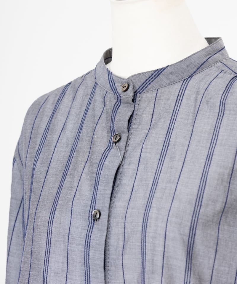 【ブラウン】エステルドビーストライプバンドカラーシャツ THE CASUAL｜ドビーストライプバンドカラーシャツ | Rakuten Fashion
