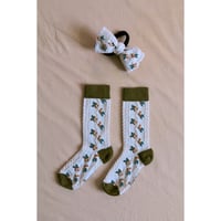 Bonjour  Farandole flowers socks Green/ecru with hair knot