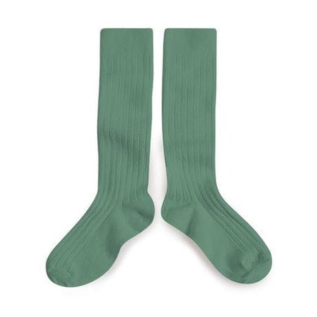 Collegien Plain Ribbed Knee-high Socks (Celadon)