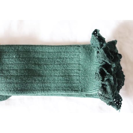 Collegien Lace Trim Knee High Socks 【Vert Foret】