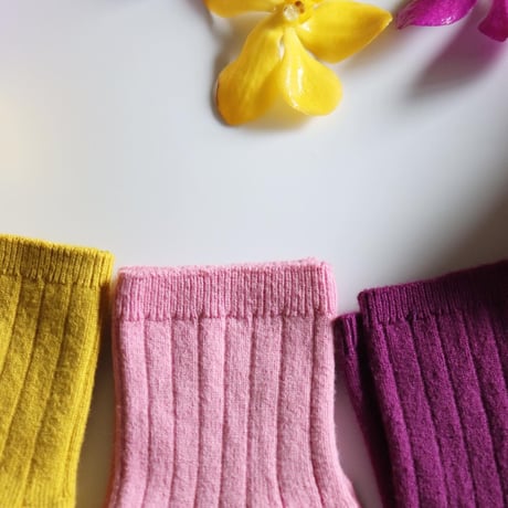 Collegien Plain Ribbed Ankle Socks【Golden kiwi】
