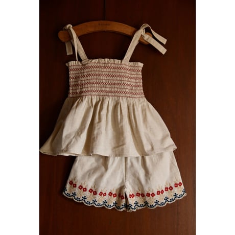Bonjour  Shorts & top set Natural cotton flex with multi color eyelet emb