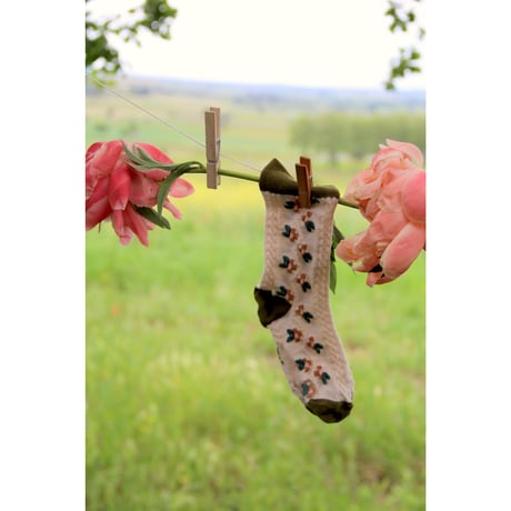 Bonjour  Farandole flowers socks Green/ecru with hair knot