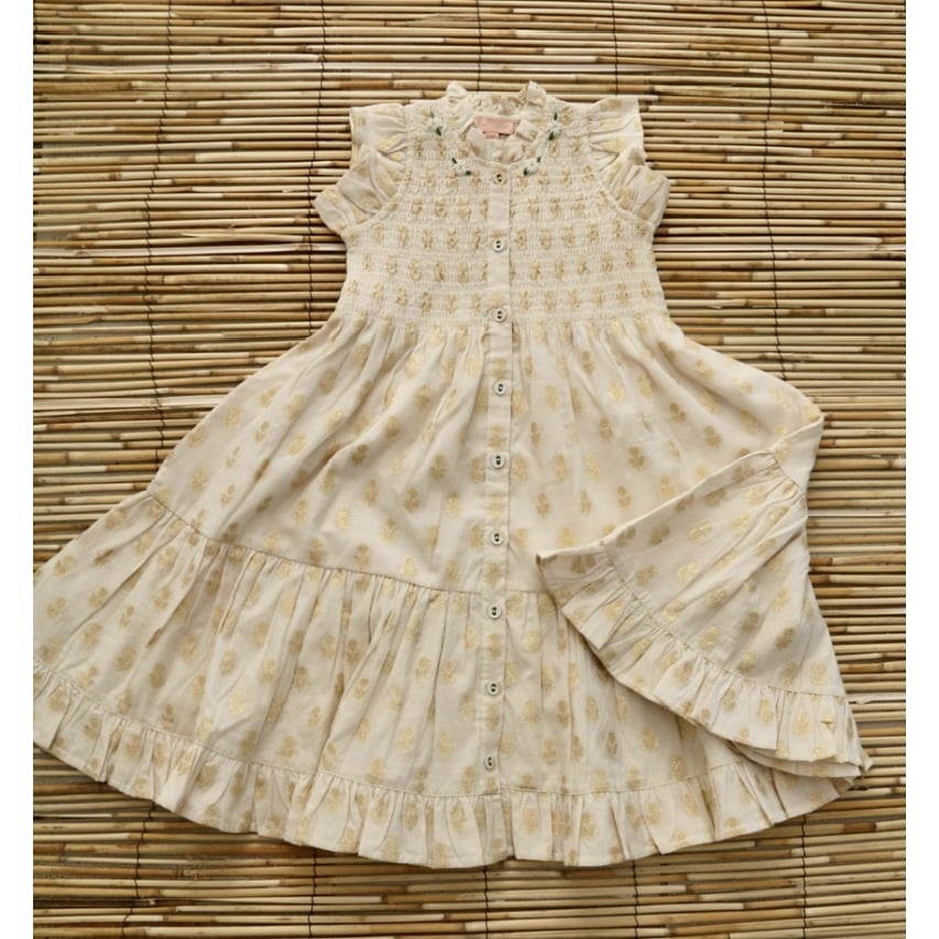 新品 ♡ Bonjour diary Ibiza Dress 6Y ♡ BONJOUR DIARY IBIZA LONG DRESS / GOLDEN FLOWER IVORY - Milk