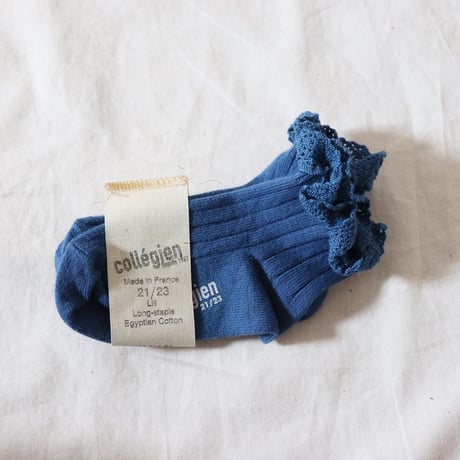 Collegien Lace Trim Ankle Socks 【Bleu Saphir】