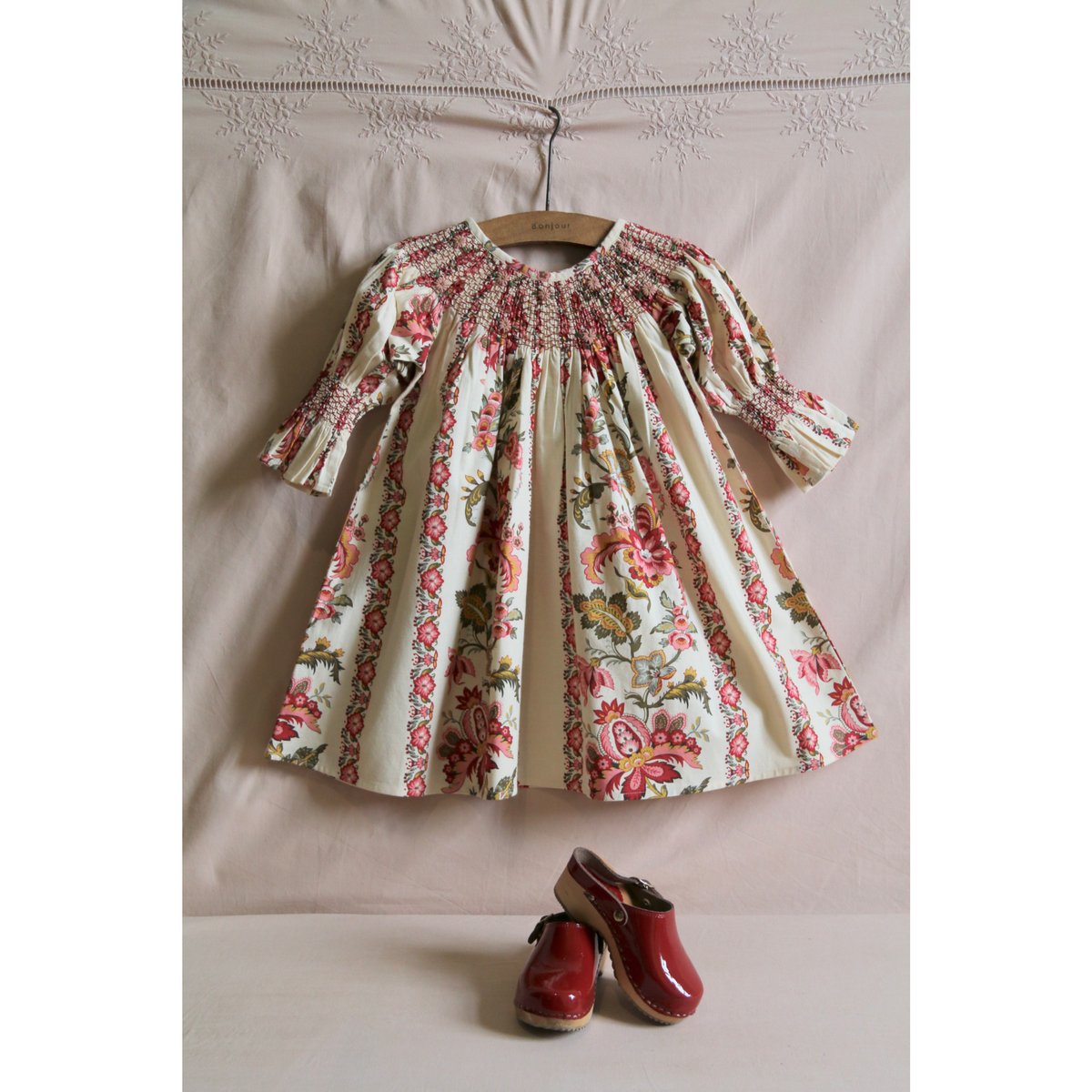 Bonjour diary HANDSMOCK DRESS 8y 新品 SALE追加！！Bonjour diary HANDSMOCK DRESS Autumnal green