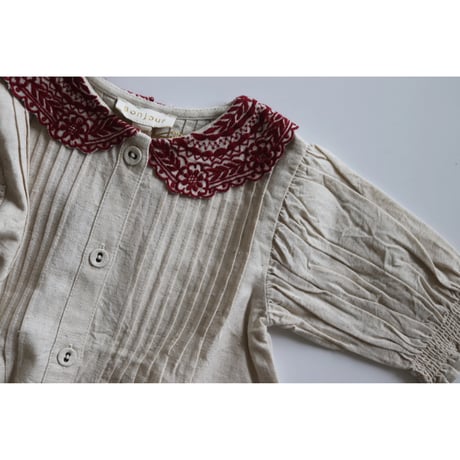 Bonjour  Long blouse with emb. collar Natural cotton flex