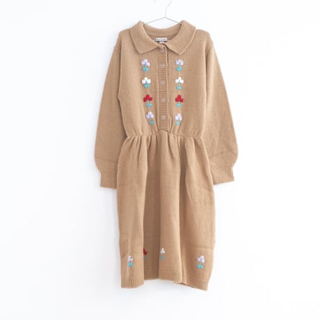 FISH&KIDS  CAMEL DRESS EMBROIDERED FLOWERS AND BUTTONS