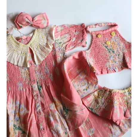Bonjour  Tunique with emb collar&hair clip Marguerite print crepe