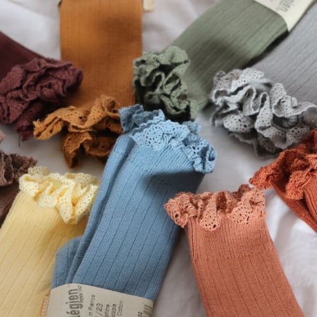 Collegien Lace Trim Knee High Socks 【Caramel】