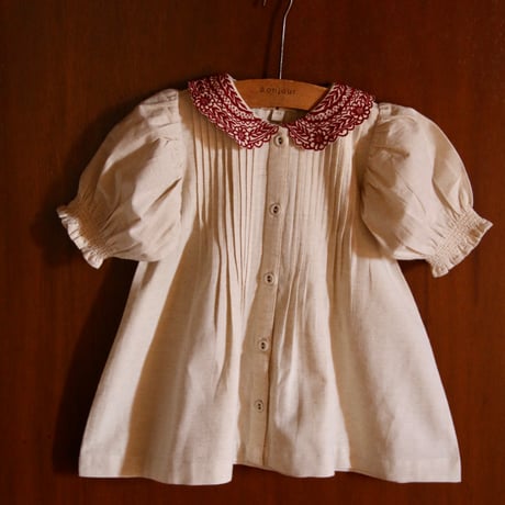 Bonjour  Long blouse with emb. collar Natural cotton flex