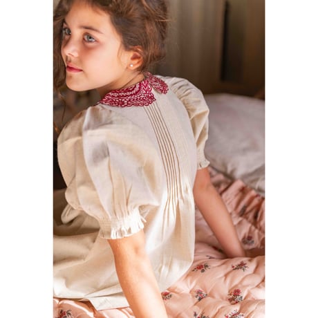 Bonjour  Long blouse with emb. collar Natural cotton flex