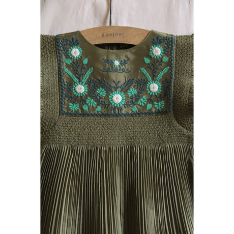 Bonjour  Dress pleated kaki taffetas