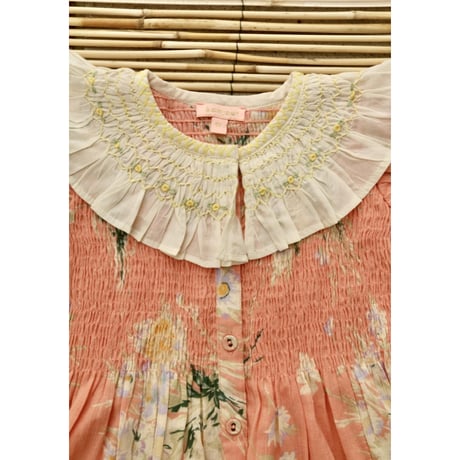 Bonjour  Tunique with emb collar&hair clip Marguerite print crepe